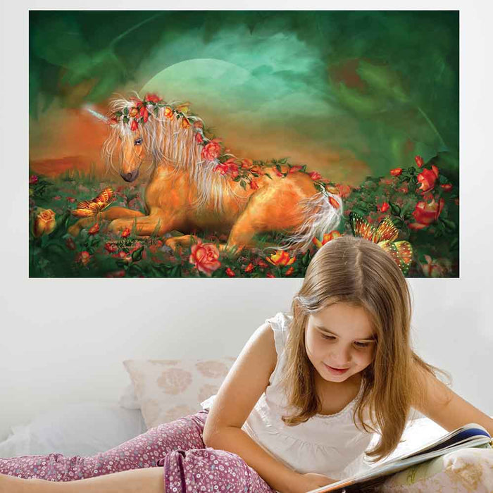 30x48 inch Unicorn Of The Roses Poster Displayed in Girls Room