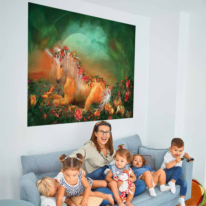 37x60 inch Unicorn Of The Roses Decal Installed Above Sofa