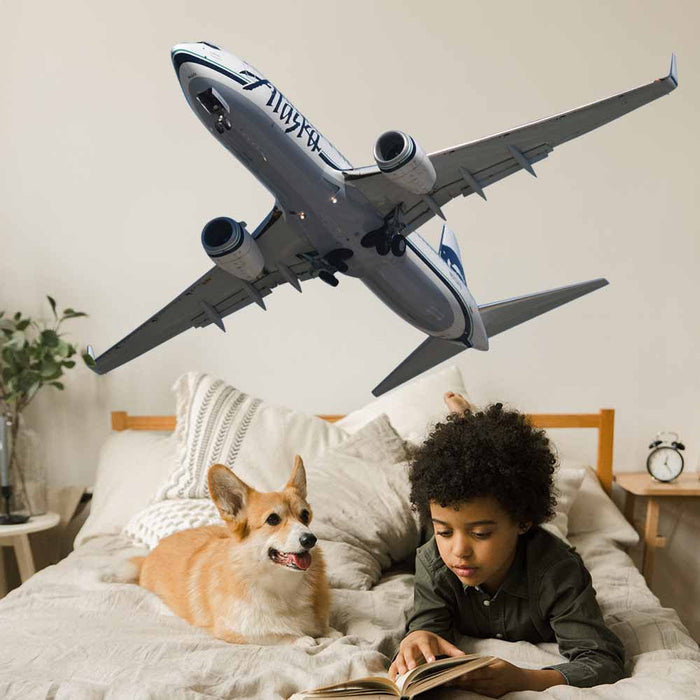 44x72 inch Alaska Air 737 Flyover Decal Installed in Boys Room