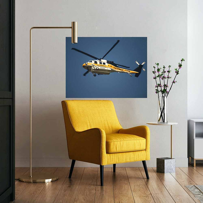 36x48 LAFD Fire Copter 19 Poster Displayed Above Chair