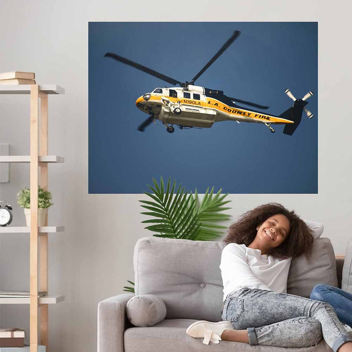 45x60 LAFD Fire Copter 19 Poster Displayed Above Sofa