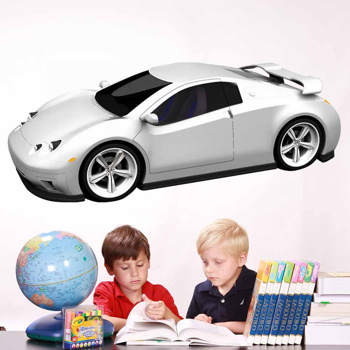 72 inch Concept car decal installed on wall above children studying