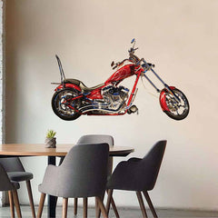 48 inch custom red flame chopper decal installed on wall in dining area