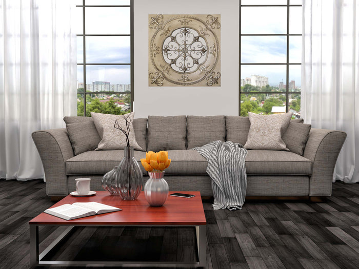 Cutout Center Beige Metal Wall Tile 36"x36" Installed