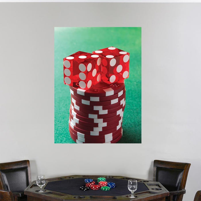 36x48 inch Dice & Chips Stack Poster Installed Above Poker Table