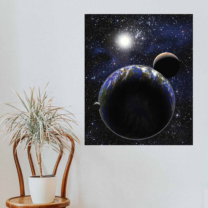 29.5x36 inch Earth, Moon, Mars Alignment Decal Installed by Chair