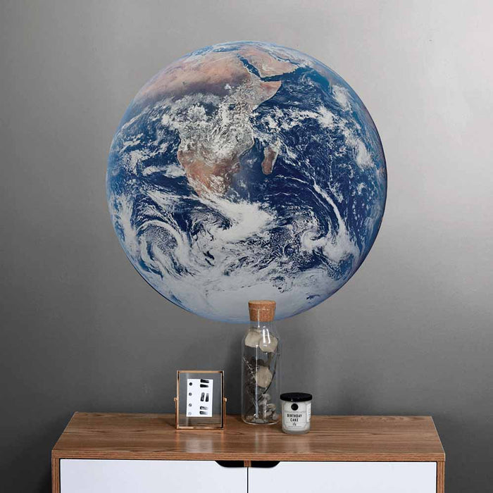 24x24 inch Earth Wall Decal Installed Above Nightstand
