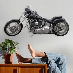 36 inch Fat Boy motorcycle decal installed above cabinet with plant
