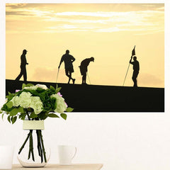 24x36 inch Golf Silhouettes Poster Displayed Above Vase of Flowers