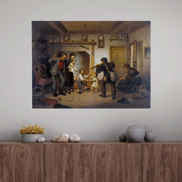 26.5x36 inch Family Gathering Poster Displayed Above Console Table