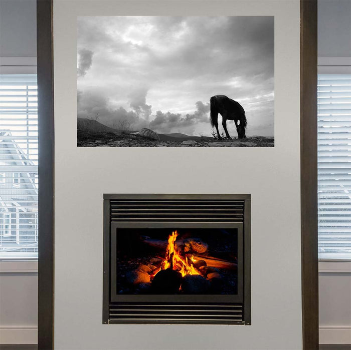 48 inch Grazing Horse Gloss Poster Installed Above Fireplace