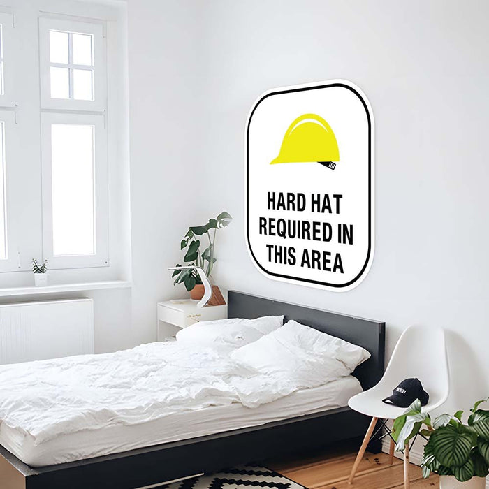 48 inch Hard Hat Sign Wall Decal Installed Above Bed