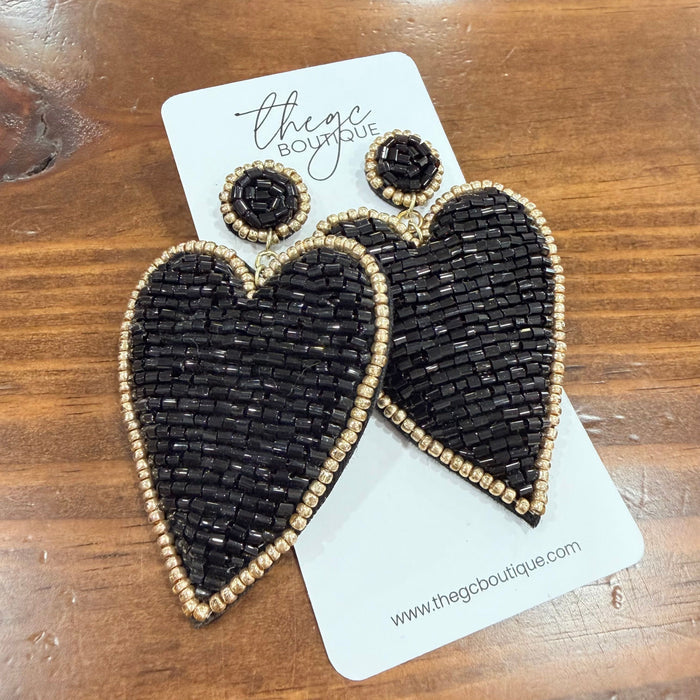 Heart Bead Earrings (Black)
