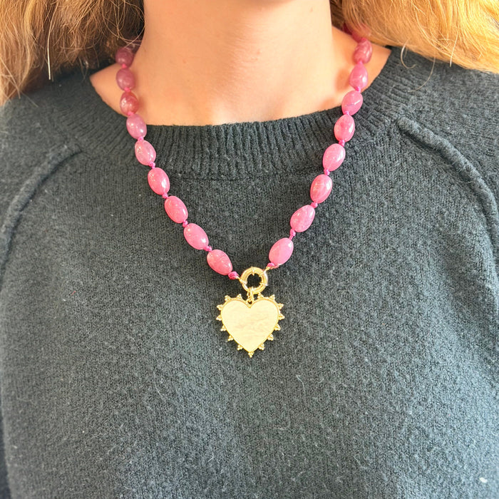 Heart & Mable Stone Necklace (Pink)