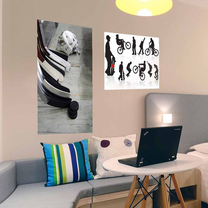 24x36 inch Hockey Equipment Decal Installed in Dorm Room