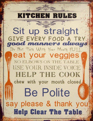 Kitchen Rules Metal Sign 10"x13"