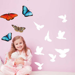White Mixed Birds Silhouette Wall Decals Installed in Girls Room