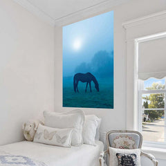 48 inch Morning Mist Horse Poster Displayed Above Bed