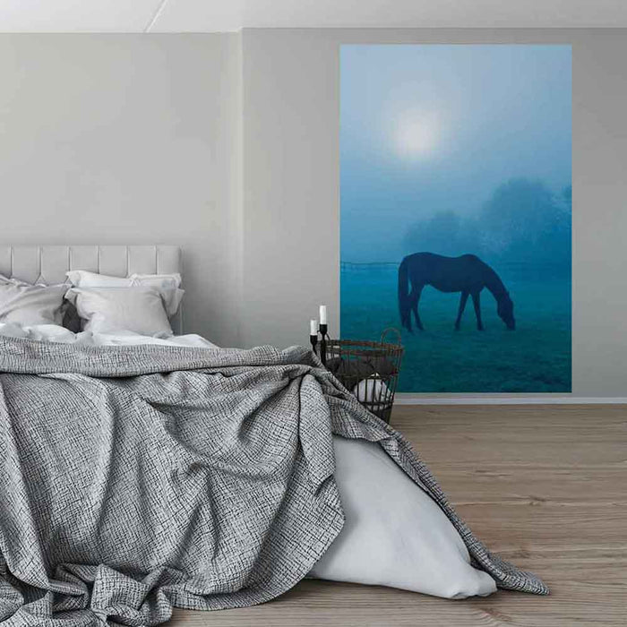 72 inch Morning Mist Horse Poster Displayed in Bedroom