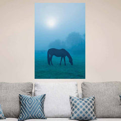 36 inch Morning Mist Horse Decal Installed Above Sofa