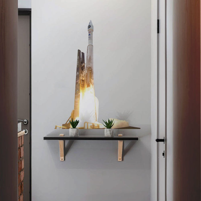 28x36 inch NASA Atlas Rocket Decal Installed Above Shelf