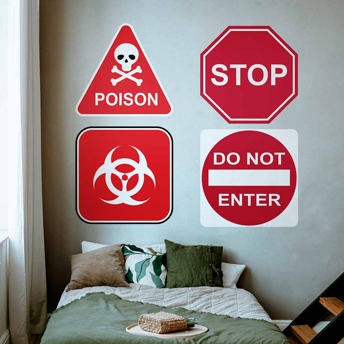 24 inch Stop Sign Wall Decal Installed Above Bed