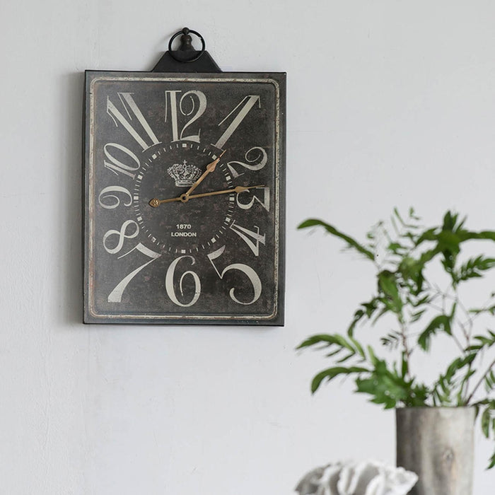 Vintage Style Black and White Iron Wall Clock | 16"x25"